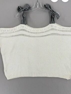 Maeve White Knit Tank with Black Gingham Straps